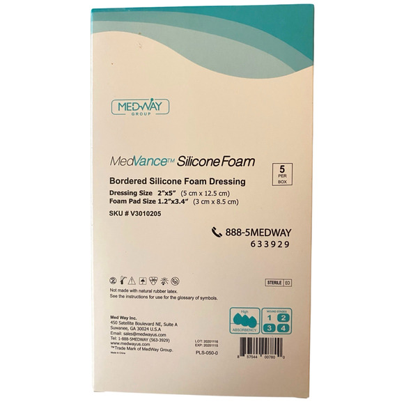 MedVance Silicone Bordered Adhesive Wound Dressing 2"x5", Box of 5 Set Of 3 - Picture 1 of 3